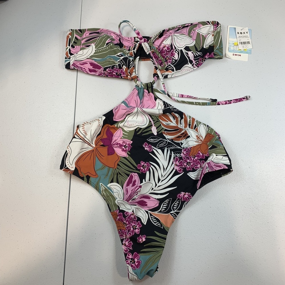 Roxy Women's Monokini Swimsuit S‎ One Piece Cut Outs Floral Tropical PT Beach